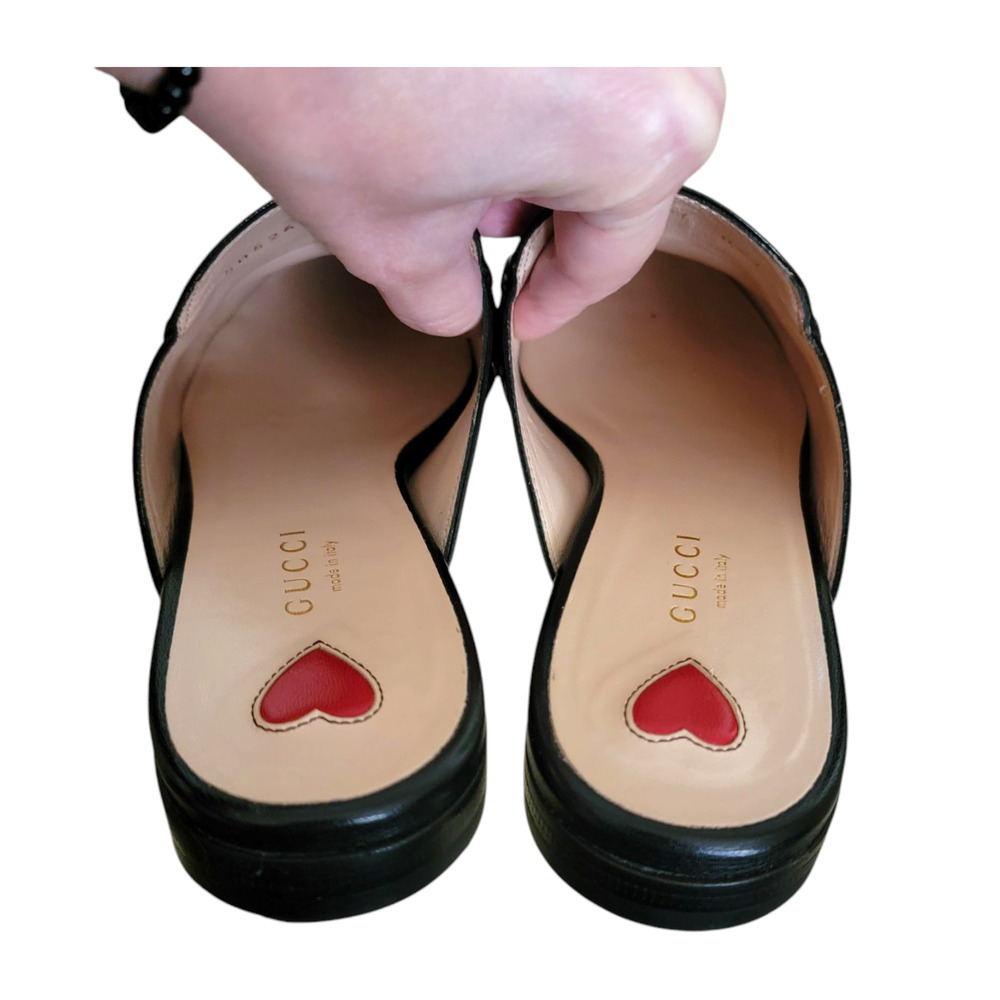 Gucci Bee Star Black Leather Horsebit Princetown Loafers Slides Flats Mules 7 37 - Picture 7 of 11